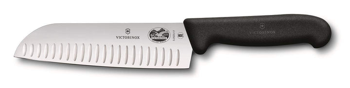 Victorinox Fibrox Santokumesser mit Kullenschliff, Extra Scharfe Klinge, Rostfreier Stahl, Spülmasch