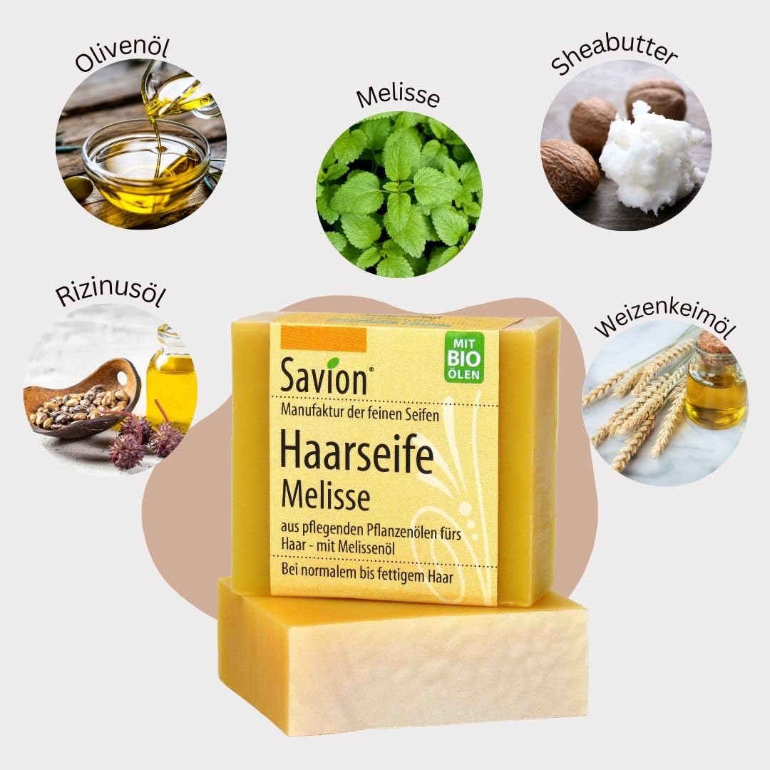 Savion 4+1 Bio Haarseife Melisse, Vegan, Handgemacht, Palmölfrei, Plastikfrei, 5x 85gr 1.42 g (300er
