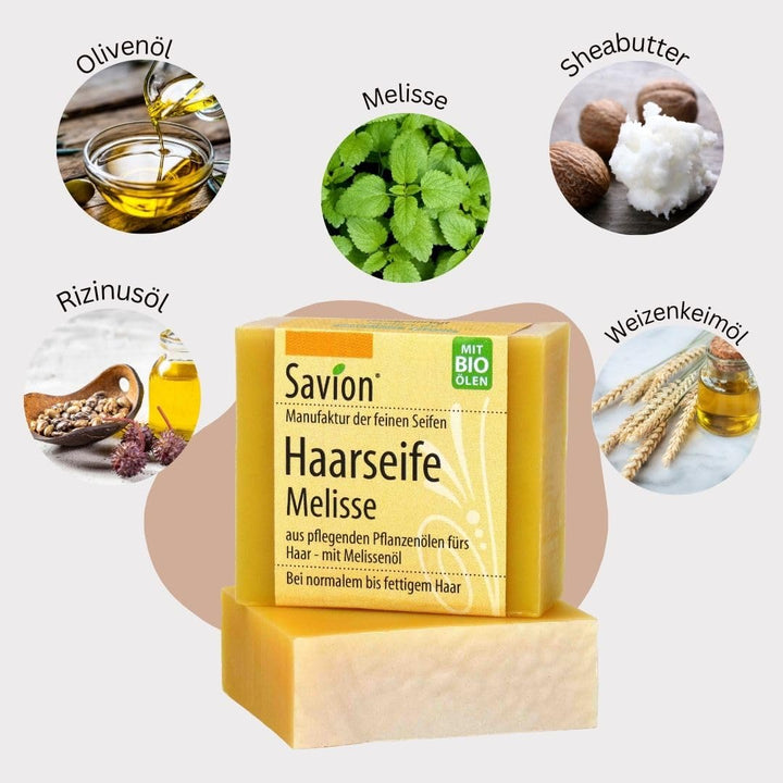 Savion 4+1 Bio Haarseife Melisse, Vegan, Handgemacht, Palmölfrei, Plastikfrei, 5x 85gr 1.42 g (300er