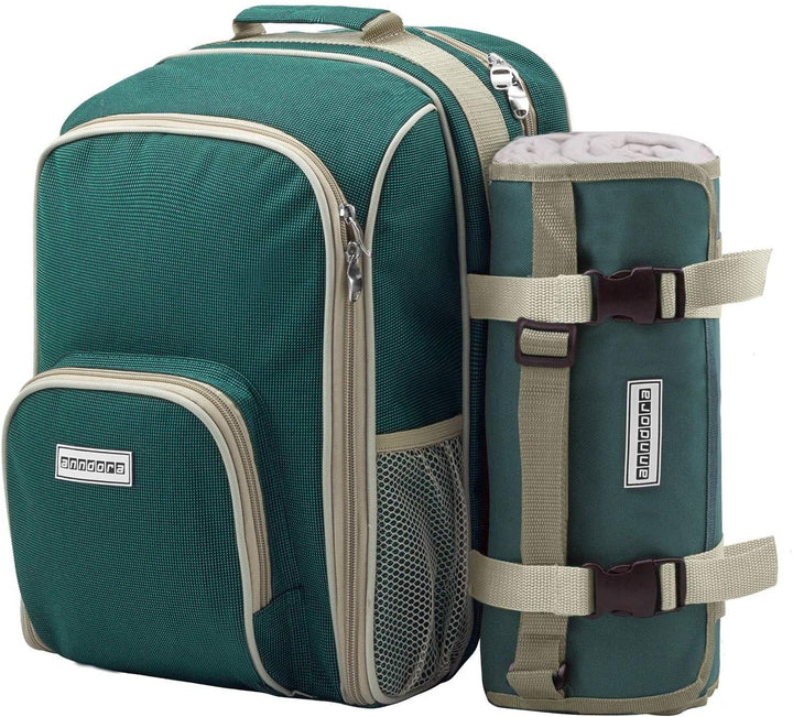 anndora Picknickrucksack Rucksack + 11 TLG. Zubehör f. 2 Personen + Picknickdecke - grün Grün Set