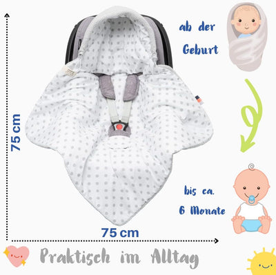 Mikos Baby Einschlagdecke Babyschale Frühling praktische Babydecke mit Kapuze für Neugeborenes (75cm