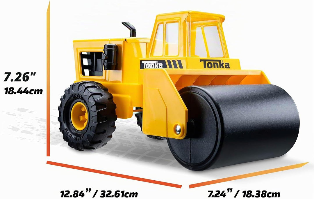 Tonka Stahl-Dampfwalze, robuste Konstruktion aus echtem Stahl, gelbes Abbruchspielzeug mit realistis