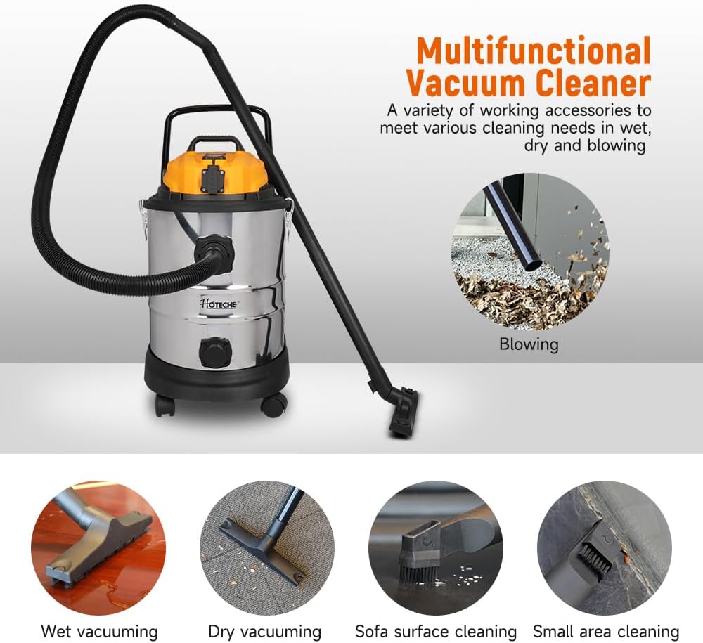 Hoteche 1200W Nass-Trockensauger - 40L Metallbehälter, 1.4m³/min Luftstrom, 15KPa Saugkraft, mit Bla