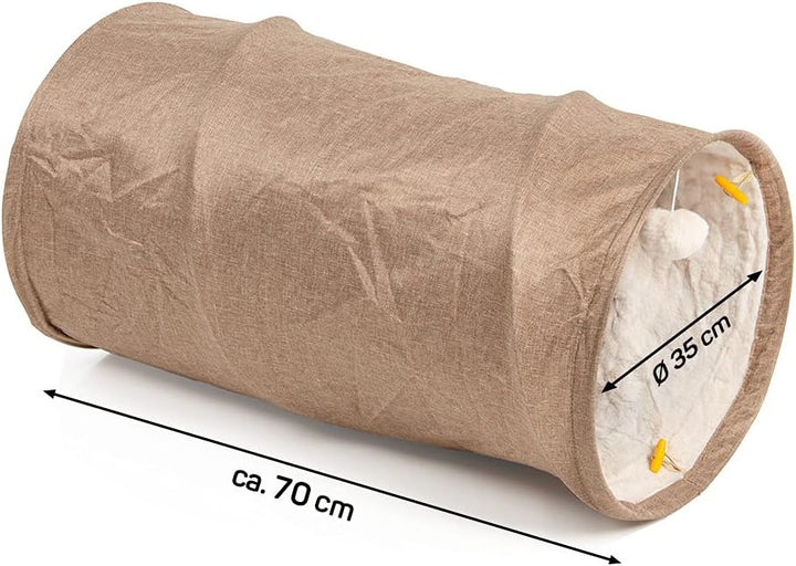 CanadianCat Company ® | Spieltunnel für Katzen mit Kuschelfell | beige | ca. 35 x 70 cm - Variable F