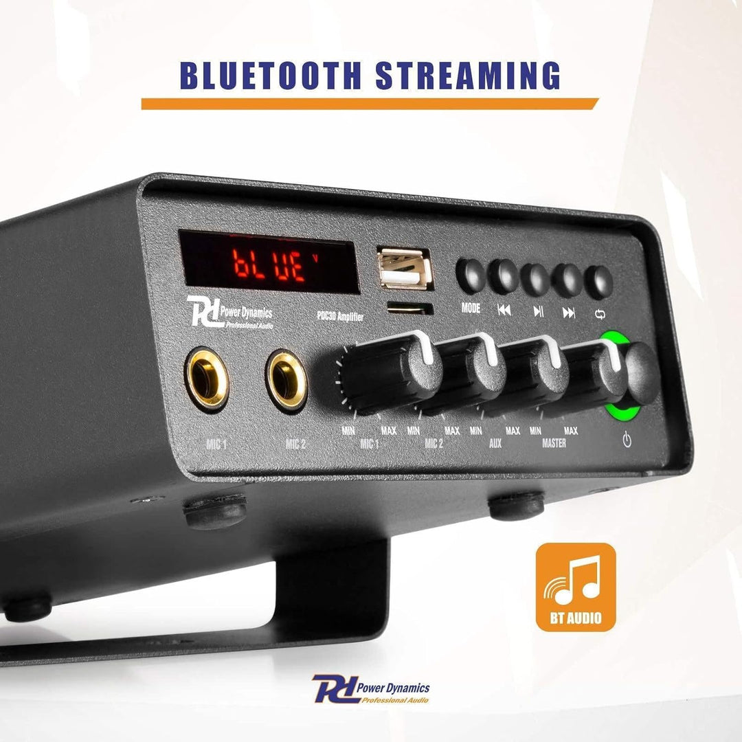 Power Dynamics PCD30 kompakter Verstärker mit dualer Stromversorgung, Bluetooth - 30 Watt - 12 Volt