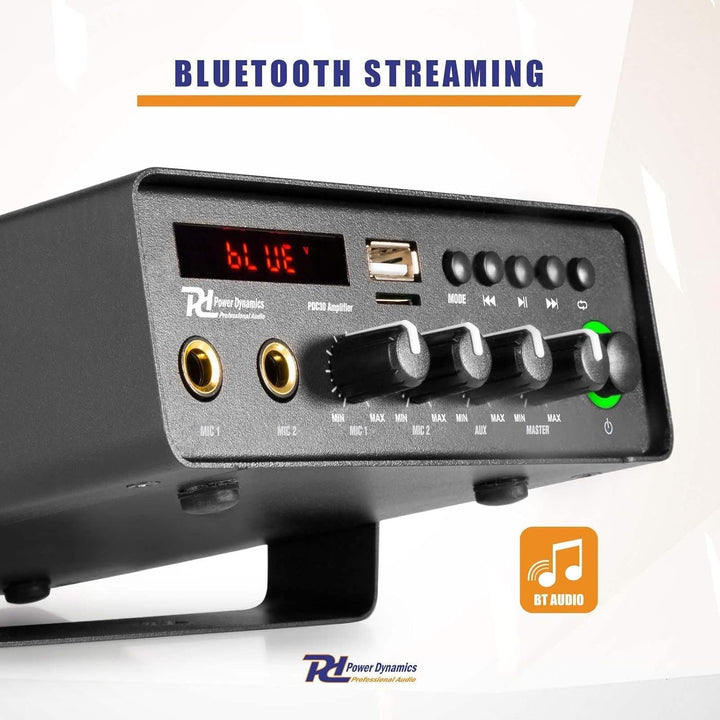 Power Dynamics PCD30 kompakter Verstärker mit dualer Stromversorgung, Bluetooth - 30 Watt - 12 Volt