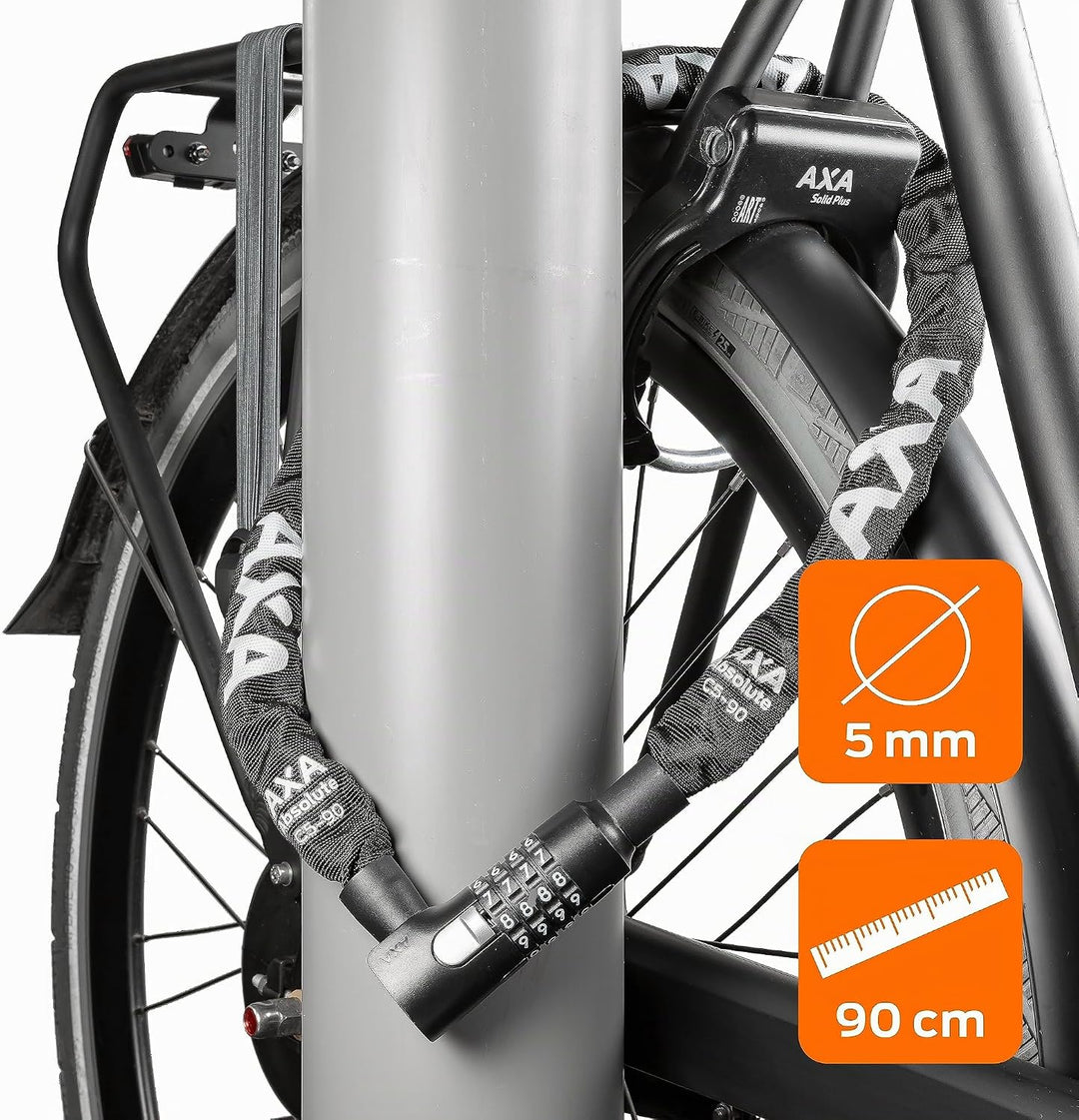 AXA Absolute C5-90 Zahlenschloss, Code Fahrradschloss 90 cm Länge, Kettenschloss, Sicherheitsstufe 7