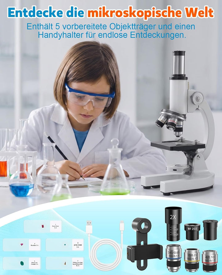 40X-2000X Mikroskop für Kinder Schüler Erwachsene: Biologie Monokulares Mikroskop für Labor, Zuhause
