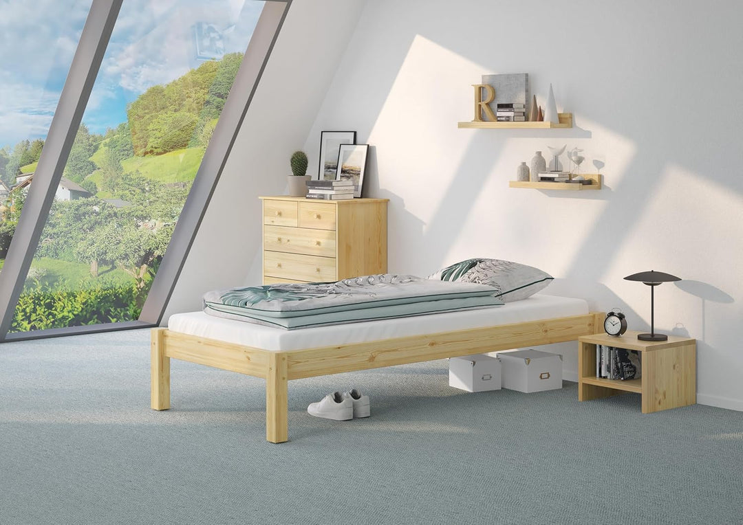 Erst-Holz® Einzelbett Kiefer Natur 80x200 Massivholzbett Futonbett Jugendbett Rollrost 60.35-08