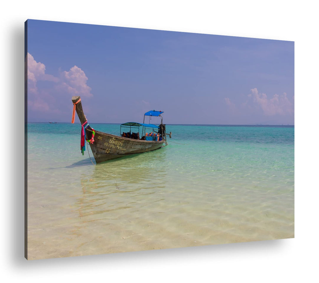 deyoli Boot am Meer im Format: 80x60 als Leinwandbild, Motiv fertig gerahmt auf Echtholzrahmen, Hoch