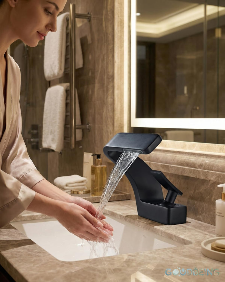 Wasserhahn Bad Schwarz Matt Messing Waschtischarmatur Einhandmischer Waschbecken mit Schläuche Hochw
