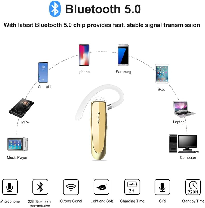New Bee Bluetooth Headset Wireless Freisprech Telefon Bluetooth-Headset mit Mikrofon für iPhone Sams