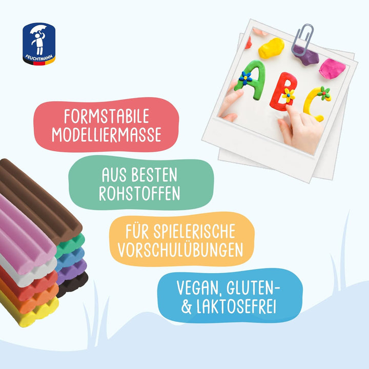 Feuchtmann SCHUL-KNET - Vorschul-Knet-Set 49-teilig, 400g Kinderknete mit Buchstaben, Zahlen und Wer