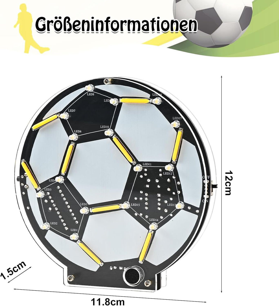 Fussball Lötbausatz LED Lampe, DIY MINT Lernset Elektronik Bausatz für Anfänger & Fussballfans, Soun