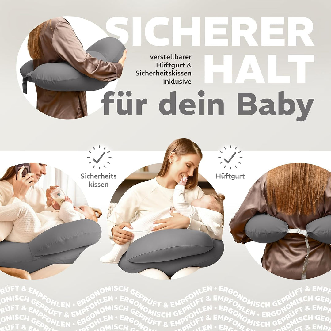 sei Design Stillkissen klein Baby- Stillhörnchen mit abnehmbaren elastischen Jersey-Stillkissenbezug