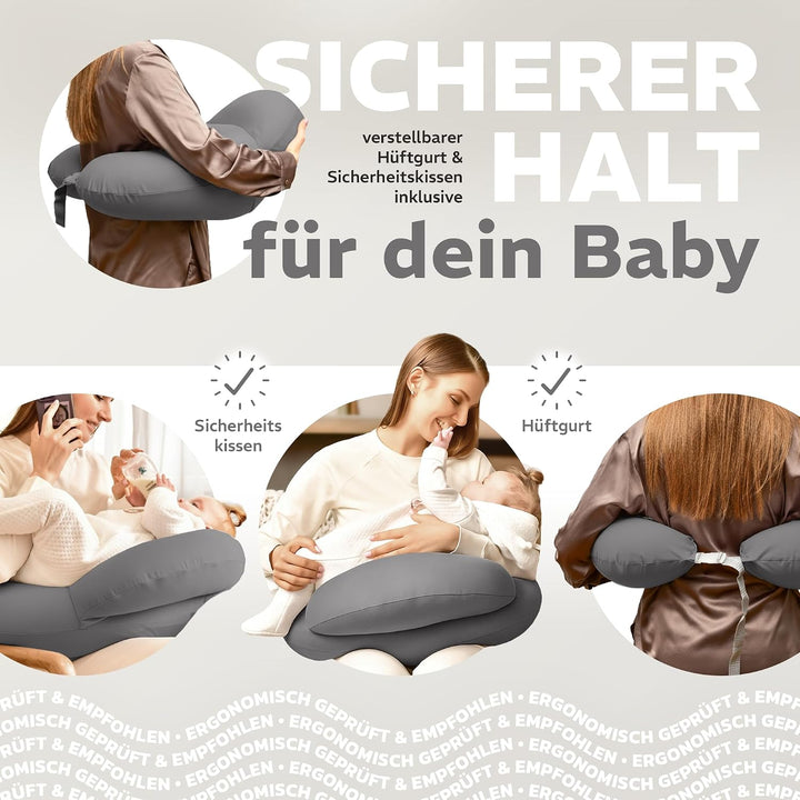 sei Design Stillkissen klein Baby- Stillhörnchen mit abnehmbaren elastischen Jersey-Stillkissenbezug