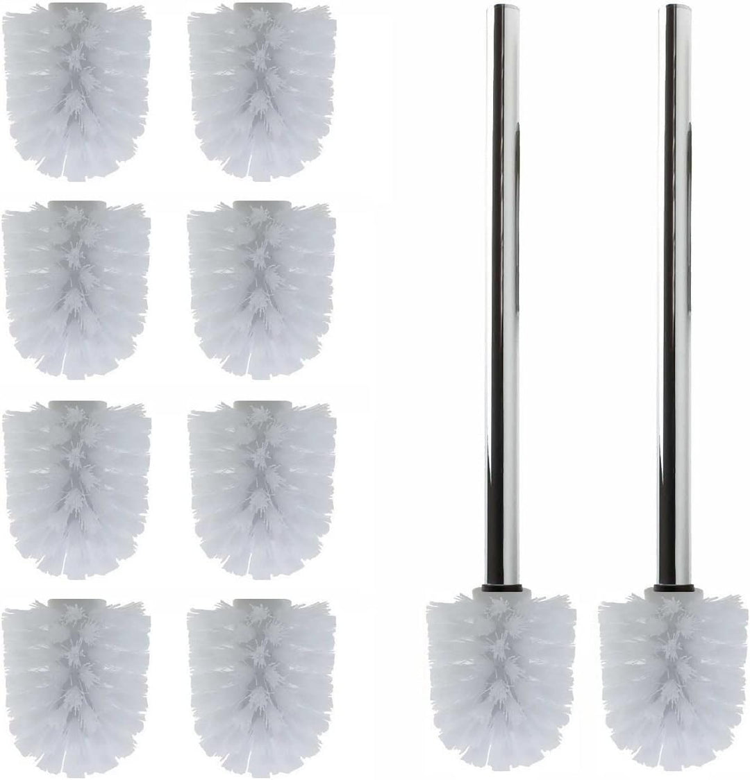 10 x Ersatz Bürstenkopf weiss Ø 8 cm inkl. 2 x Edelstahl Griff 41,5 cm/Austausch Toilettenbürste/Klo