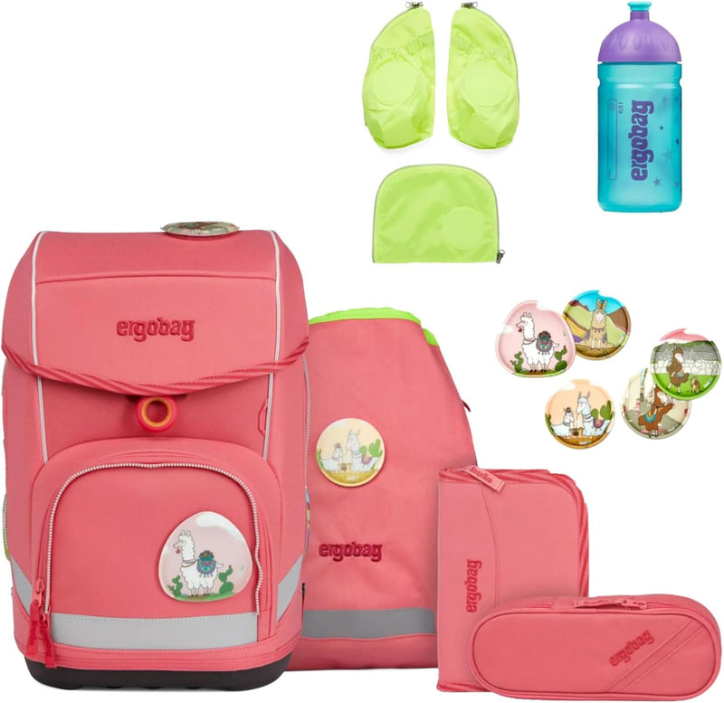 ergobag cubo Bundle Set ergonomischer Schulrucksack, Set 7-teilig plus Seitentaschen Zip-Set und Tri