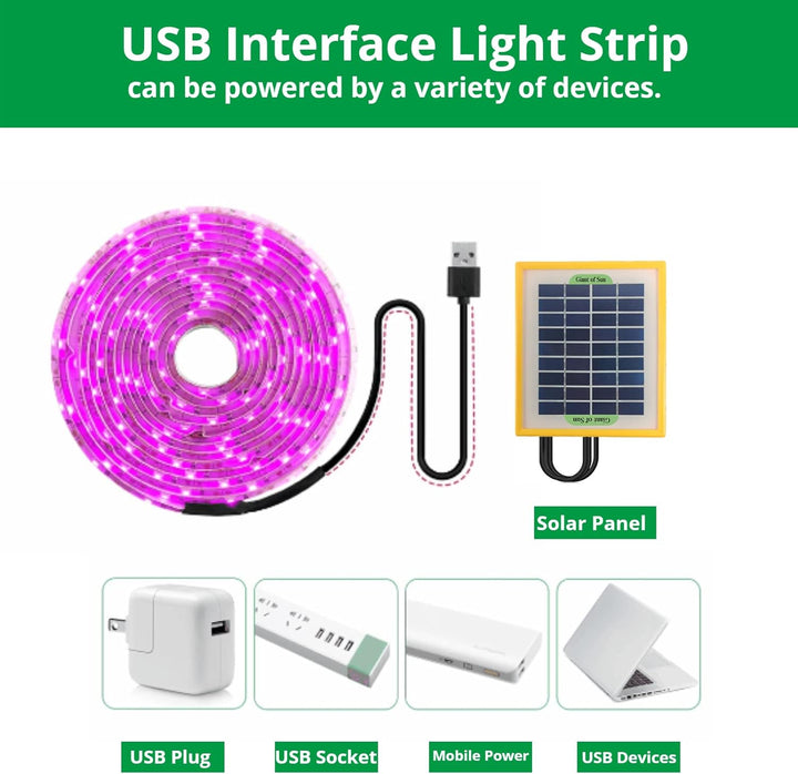 Solar Plant Grow Light Strips, 5 W LED Hoher Lichtstrom FöRdern das Wachstum, Solarpanel-Netzteil, L