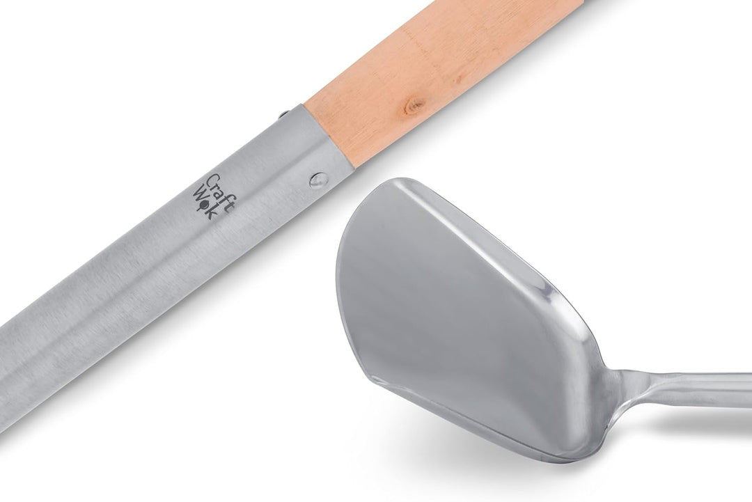 Craft Wok Schöpflöffel und Pfannenwender-Set mit Holzgriffen für asiatische chinesische Woks aus Kar