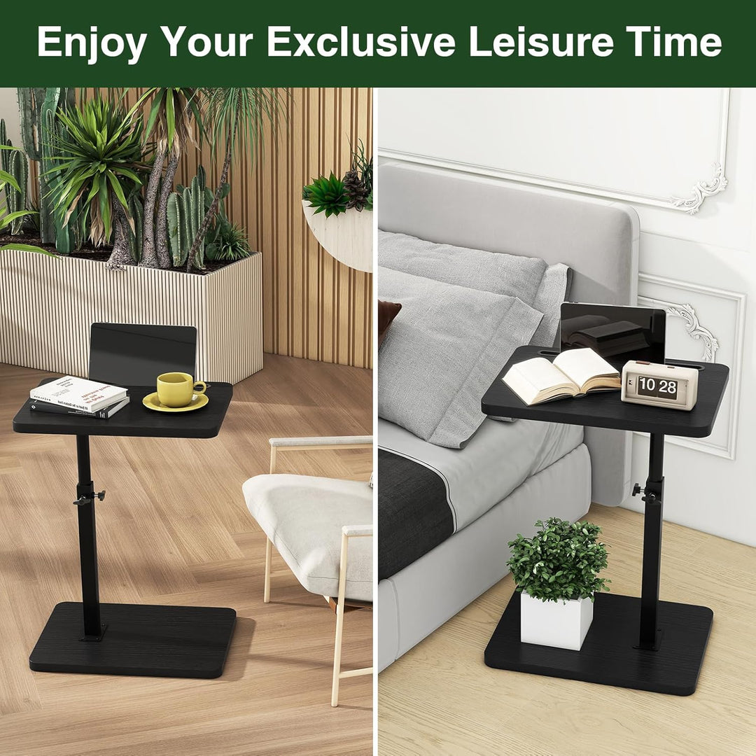 IBUYKE Beistelltisch C Form, 360° Rotierbarer und Höhenverstellbar Sofatisch, Couchtisch für schmale