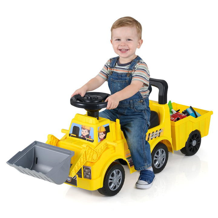 COSTWAY Sitzbagger mit Schaufel & abnehmbarem Anhänger, Kinderbagger mit Stauraum unter dem Sitz, Hu