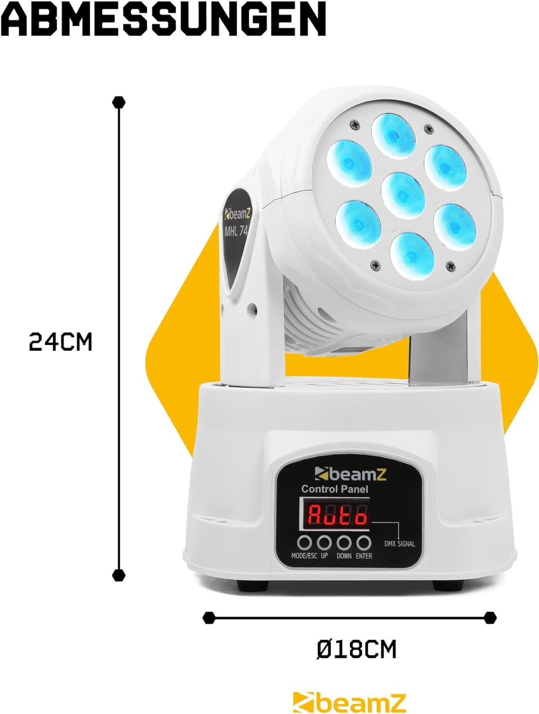 BEAMZ MHL74 Moving Head LED Disco Licht, mini Washer, RGBW Movinghead DMX, automatischer Modus, musi