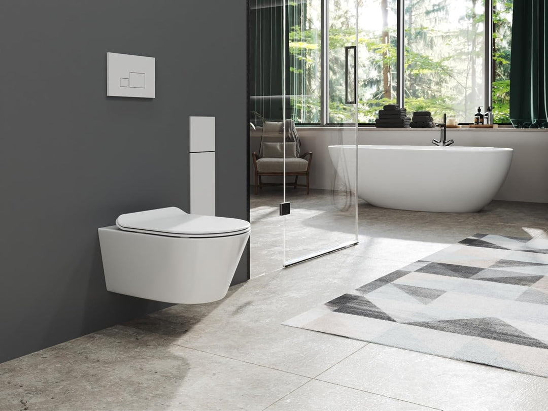 SSWW | Hänge-WC mit abnehmbaren WC-Sitz, weiss, spülrandlose Toilette, Nanobeschichtung & Absenkauto
