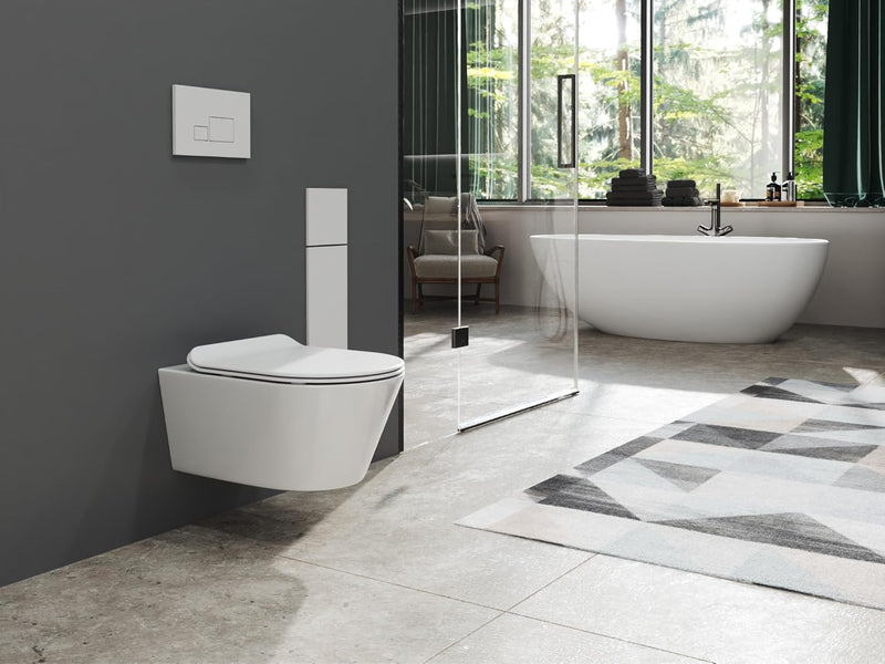 SSWW | Hänge-WC mit abnehmbaren WC-Sitz, weiss, spülrandlose Toilette, Nanobeschichtung & Absenkauto