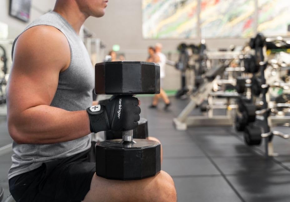 Harbinger Training Grip Wristwrap Gloves, Heavy Lifting Gloves for More Palm Protection and Wrist St