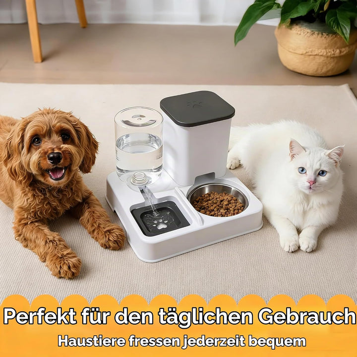 2-in-1 Automatischer Futter und Wasserspender für Haustiere, Abnehmbarer Futterstation, Katzenfutter