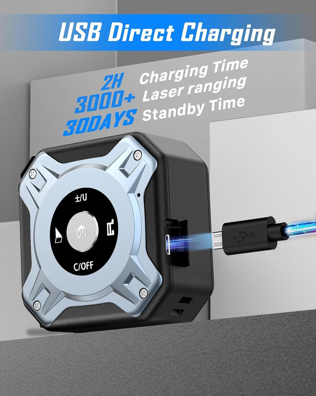 Laser Massband 2-in-1, 40m Laser Entfernungsmesser & 5m Massband, USB-C Aufladung Lasermessgerät, HD