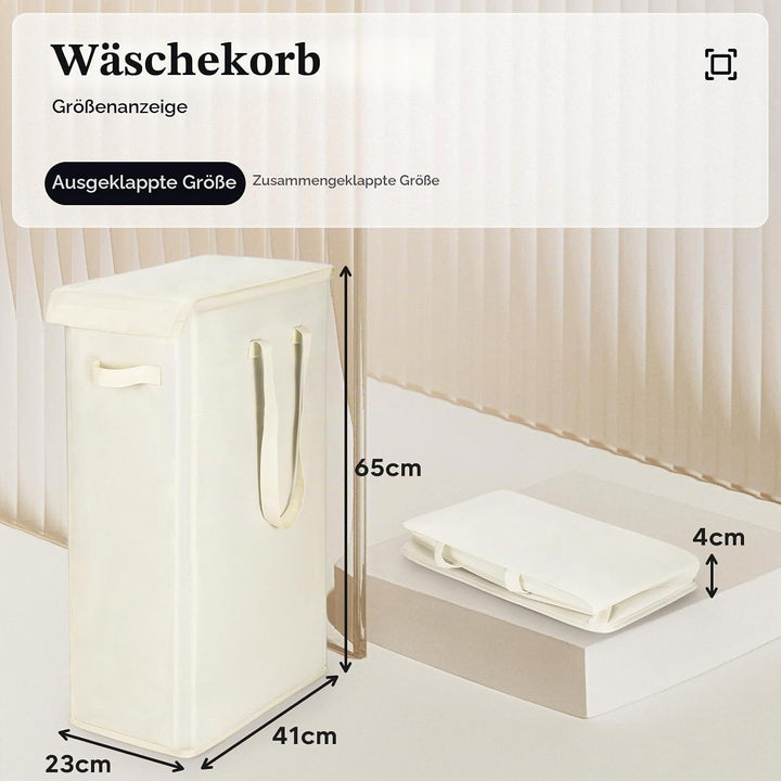 Schmaler Wäschesammler mit Deckel 55L Wäschesammler mit Langem Griff Dünner Wäschekorb Faltbarer Rec
