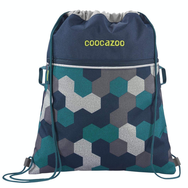 Coocazoo Sportbeutel RocketPocket „Blue geometric“, blau, Reissverschlussfach & Kordelzug, reflektie