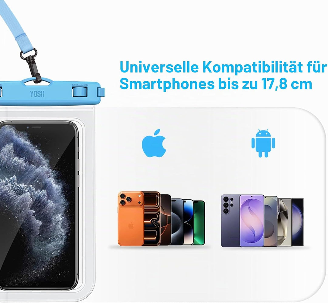 YOSH Blau und Rosa wasserdichte Handyhülle [2 Stück], 7 Zoll IPX8 Unterwasser Handyhülle, Wasserfest