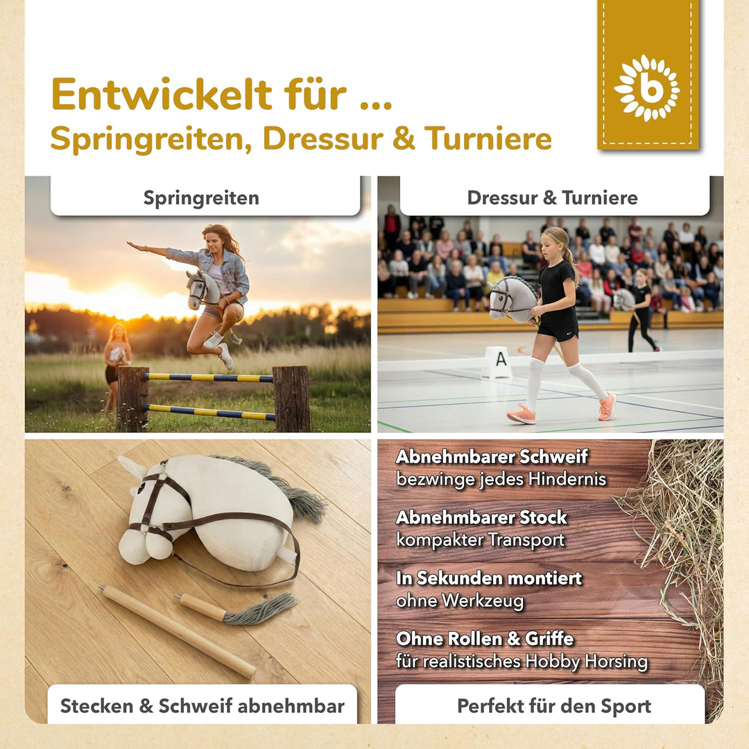 Bieco personalisiertes Hobby Horse Steckenpferd Schimmel - Grösse M, mit Trense | Abnehmbarer Stock