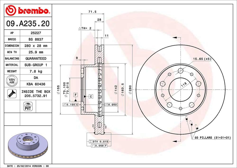 Brembo 09.A235.20 Bremsscheibe - Paar