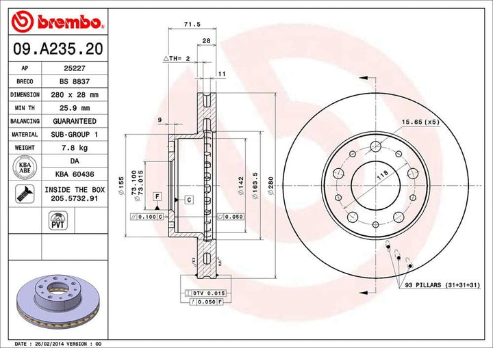 Brembo 09.A235.20 Bremsscheibe - Paar