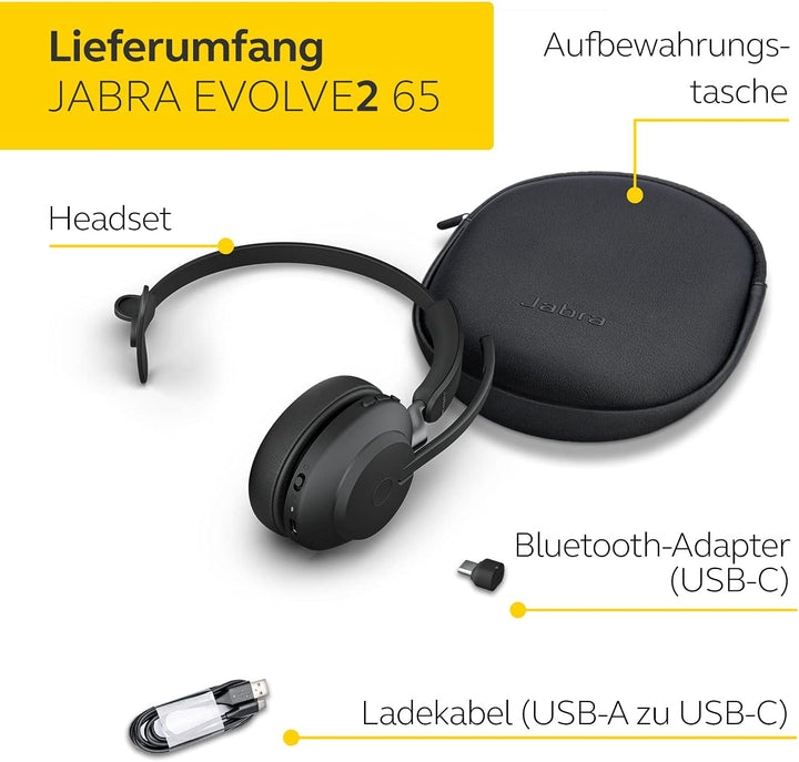 Jabra Evolve2 65 Wireless PC Headset – Noise Cancelling Microsoft Teams Certified Mono Headphones wi