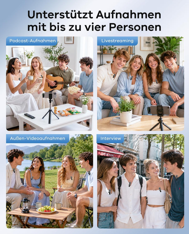 4er-Set kabelloses Lavalier Mikrofon für iPhone und Android-Handy | Mini Ansteckmikrofon mit Rauschu