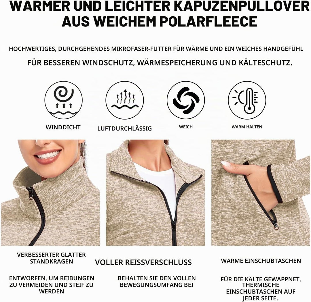 Soneven Fleecejacke Damen, Damen Fleece Jacke mit Durchgehendem Reissverschluss Langärmlig Leicht Fu