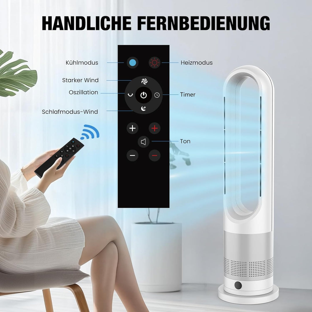 Turmventilator, Rotorlos Ventilator mit Kühlung und Heizen, Luftkühler sehr Leise, 8 Stufen Tower-Ve