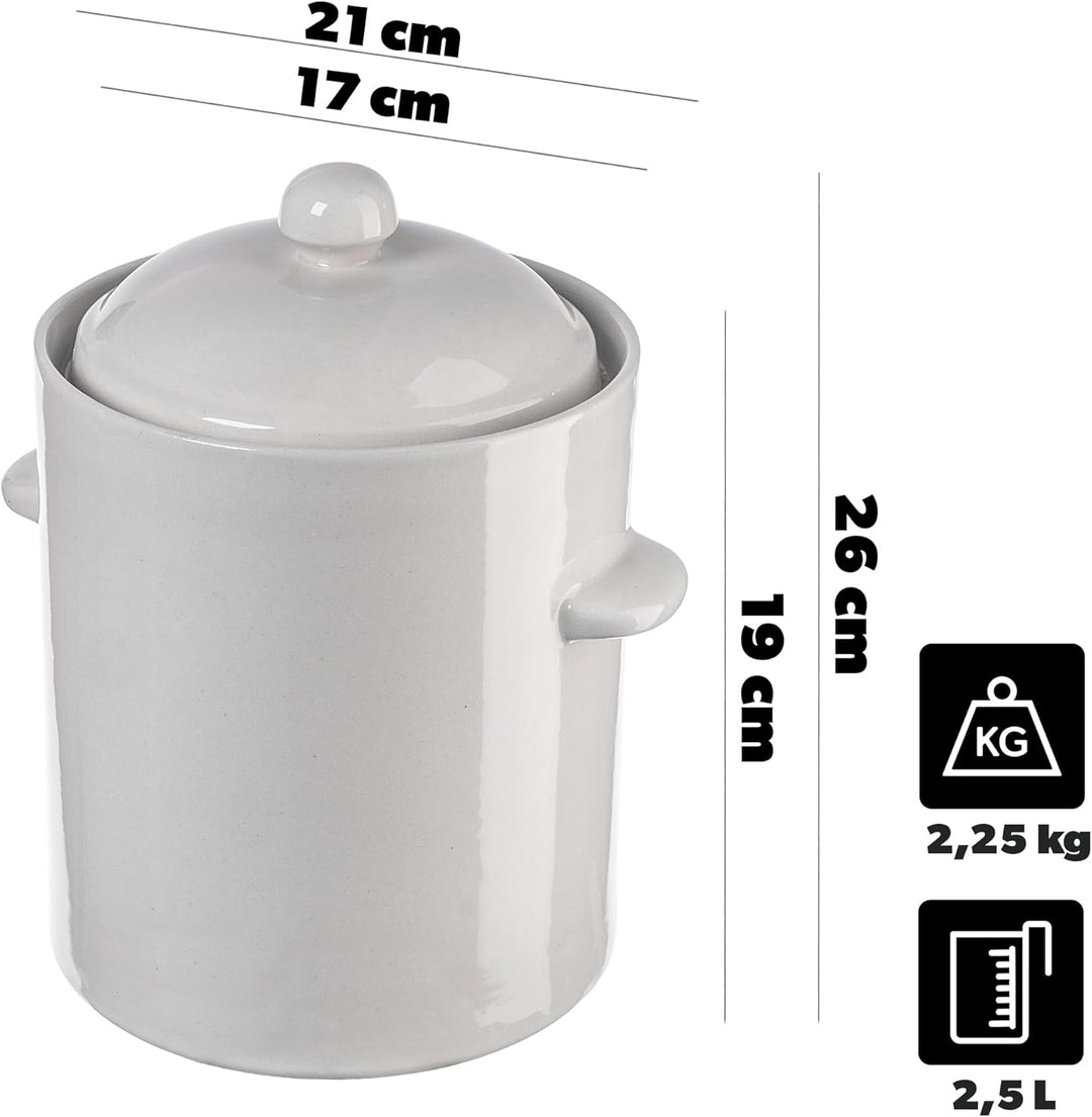 KADAX 2,5L Steinzeugtopf, Dichter Keramiktopf mit Deckel, Spülmaschinenfester Steinguttopf, handgefe