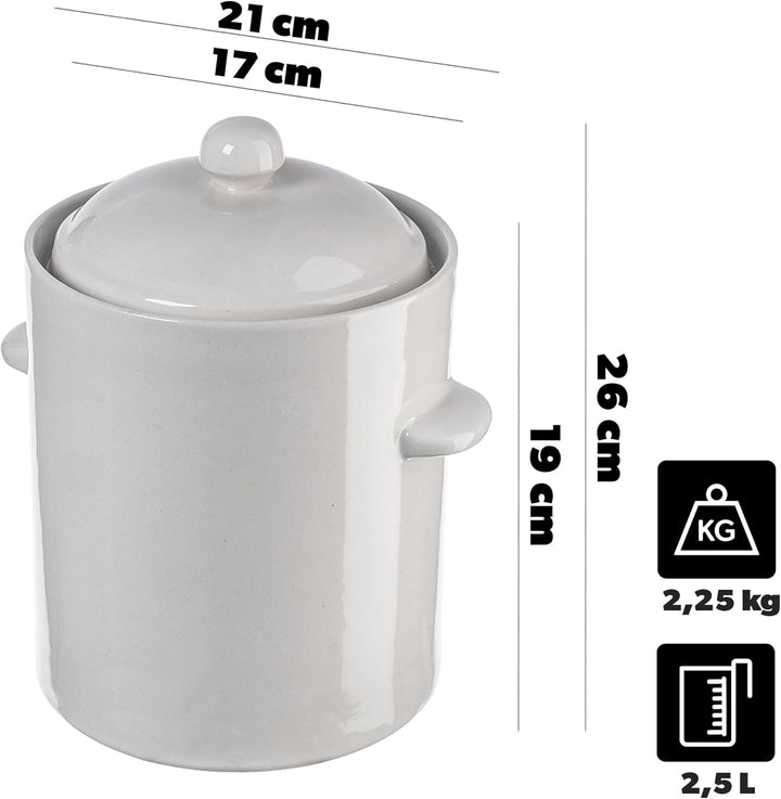 KADAX 2,5L Steinzeugtopf, Dichter Keramiktopf mit Deckel, Spülmaschinenfester Steinguttopf, handgefe