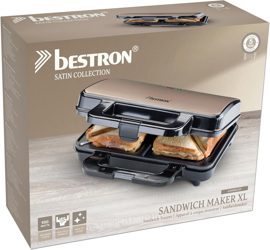 Bestron XL Sandwichmaker, Antihaftbeschichteter Sandwich-Toaster für 2 Sandwiches, inkl. automatisch