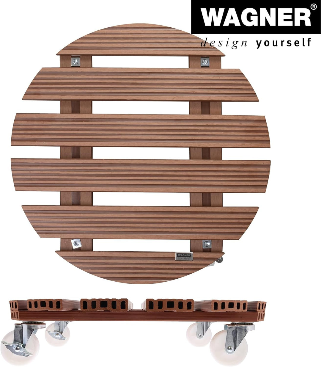 Wagner Pflanzenroller WPC Ø 50 x 11 cm I Blumenroller für Aussenbereich + Innenbereich I Kübelroller