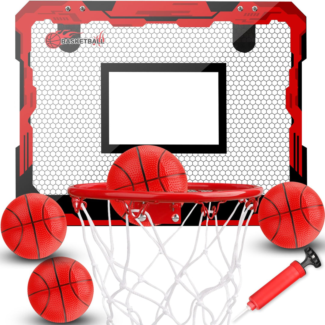 Indoor Basketballkorb Set mit 4 Bällen für Kinder Erwachsene, Basketball hängen an der Tür für Zimme