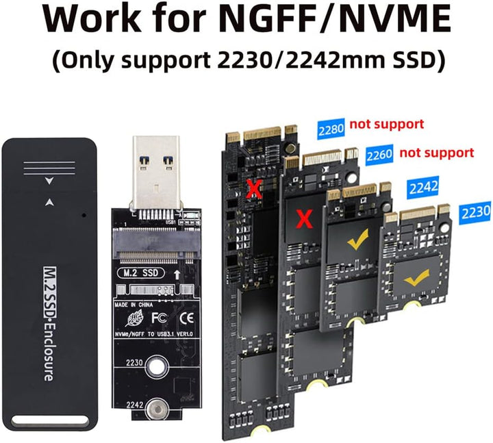 Cablecc USB 3.0 bis 2230 2242 M.2 NVMe M-Key NGFF Sata SSD externe PCBA-Falladapter RTL9210B Chipsat