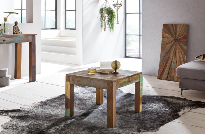 KADIMA DESIGN Rustikaler Couchtisch: Recyceltes Mango-Holz, Shabby-Chic-Design, robust, Klarlack-Bes
