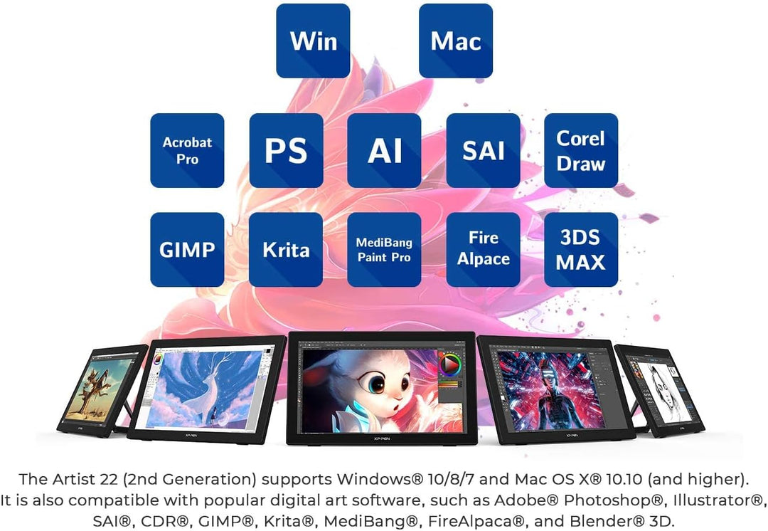 XP-PEN Artist 22 (2. Generation) Grafiktablett mit Display 21.5 Zoll Pen Display, mit batterielosem